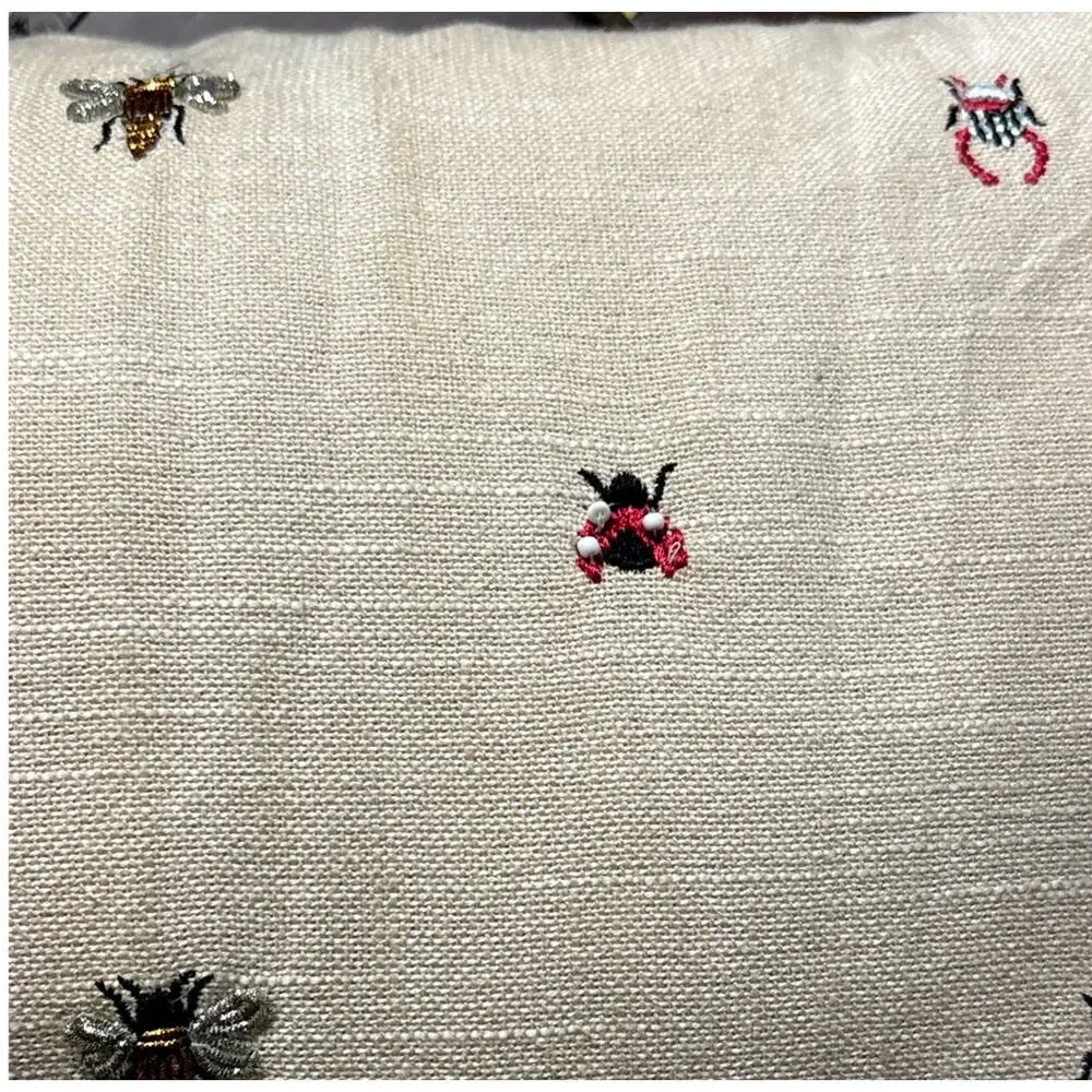 Bug Insect Butterfly Embroidered Pillow w/ Tassels, Beetles, Bees, ladybugs 22
